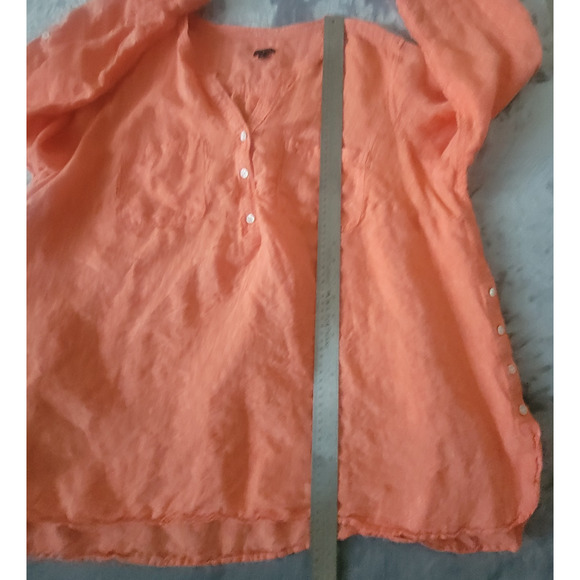 Talbots Popover Shirt Plus 3X Linen Long Sleeve Roll Tab 100% Linen Top Orange - Picture 7 of 12